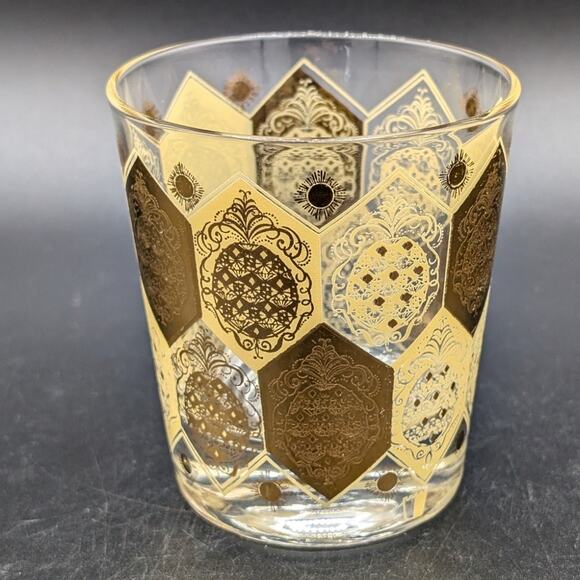 1 Vintage MCM CERA Net Harris Single Low Ball Glass Gold Pineapple Barware - Picture 1 of 9